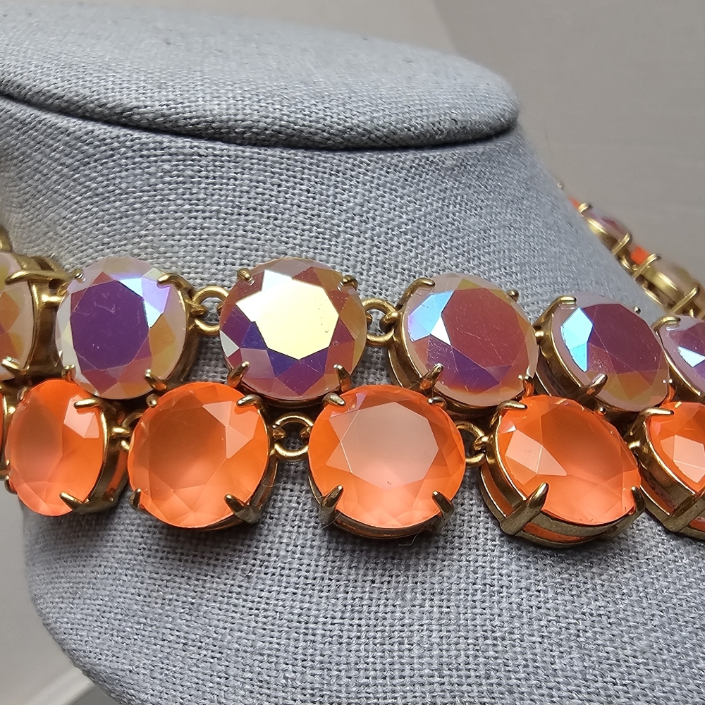 [J. Crew] Layered Statement Necklace Aurora Borealis Iridescent & Orange Stones - Picture 6 of 16